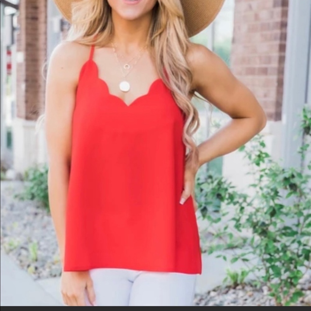 J crew factory red scalloped cami tank top